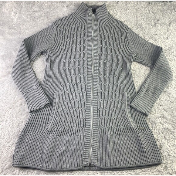 Eddie Bauer Sweaters - Eddie Bauer Cardigan Sweater Womens XL Gray Full Zip Knit Long Sleeve Pockets